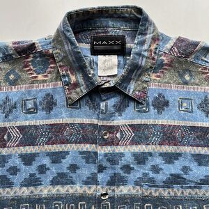 Vintage Maxx Tribal Cotton Short Sleeve Button Front Mens L